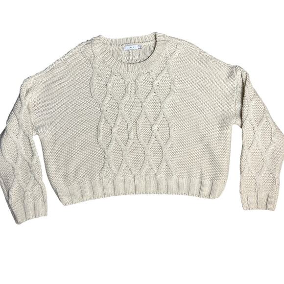 Lush Chunky Cable Knit Oversized Cropped Sweater in Cream Size Medium‎ - Picture 1 of 10